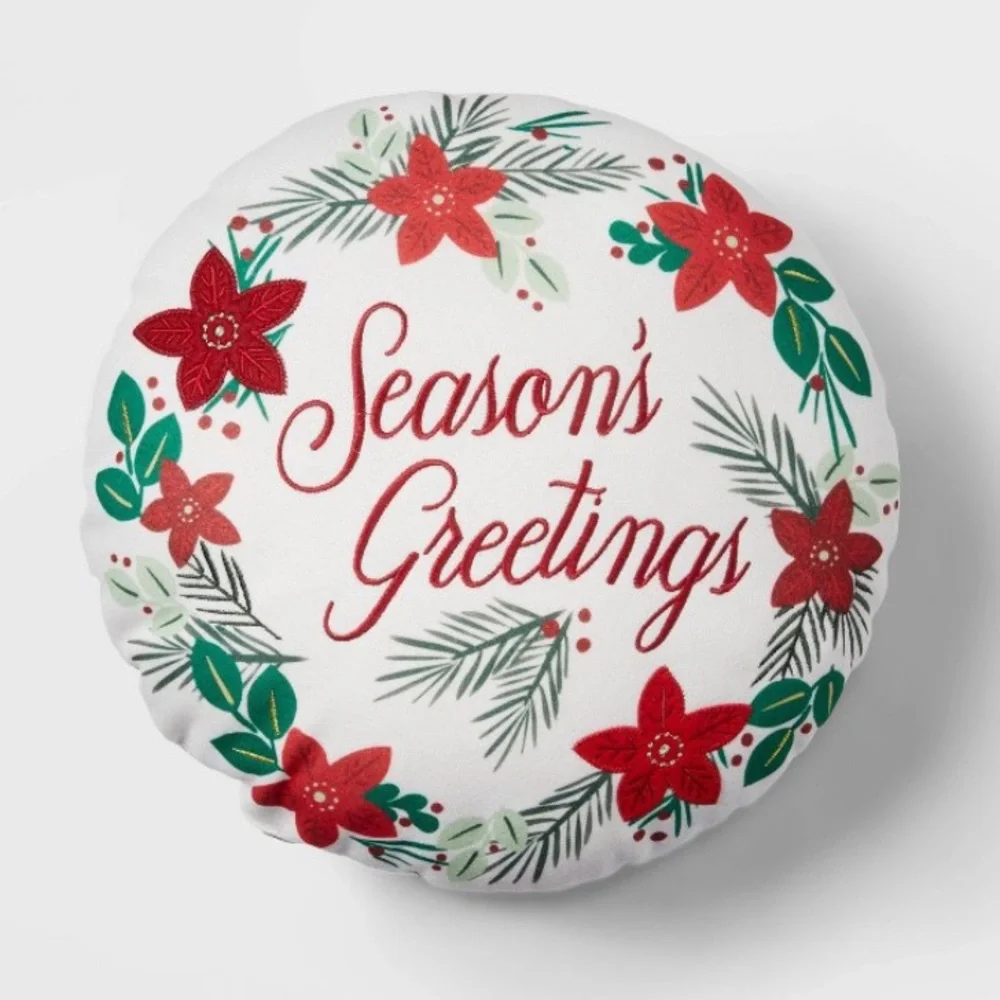 NEW Wondershop “Season’s Greetings” 15” Round Reversible Pillow